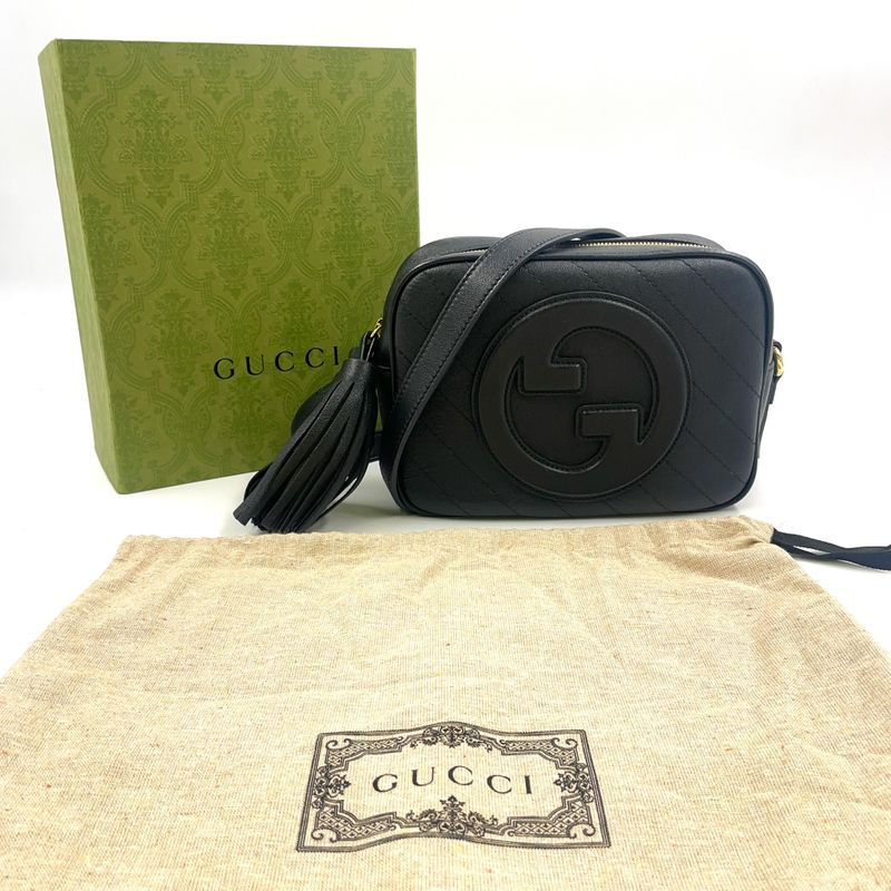 Gucci Blondi Leather Black Shoulder Bag Gold 742360