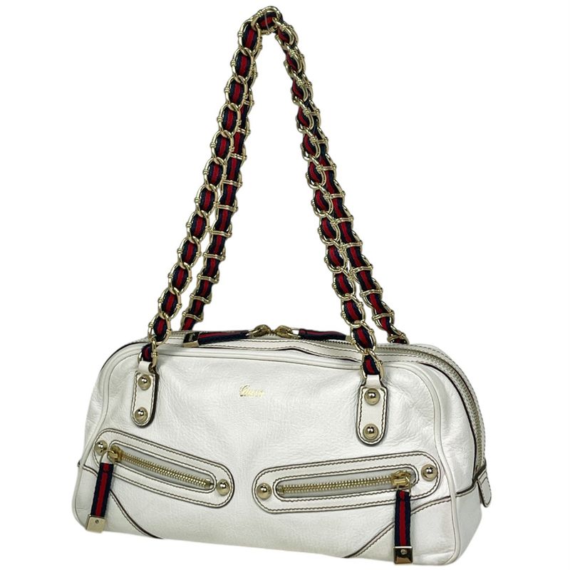 Gucci Logo Shoulder Bag Sherry Line Web Shoulder Bag Leather White 152462 Women