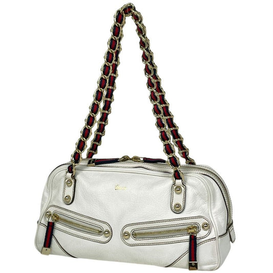 Gucci Logo Shoulder Bag Sherry Line Web Shoulder Bag Leather White 152462 Women