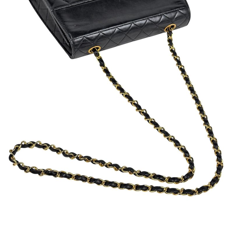 Chanel Logo Chain Shoulder Bag Single Flap 2.55 Shoulder Bag Leather Black Women