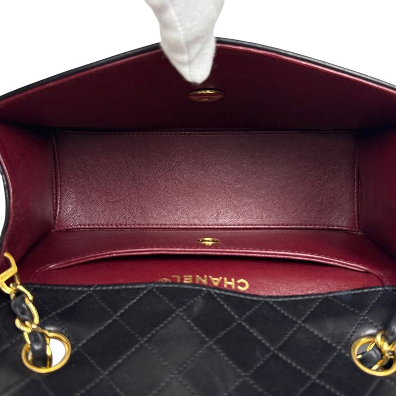 Chanel Logo Chain Shoulder Bag Single Flap 2.55 Shoulder Bag Leather Black Women