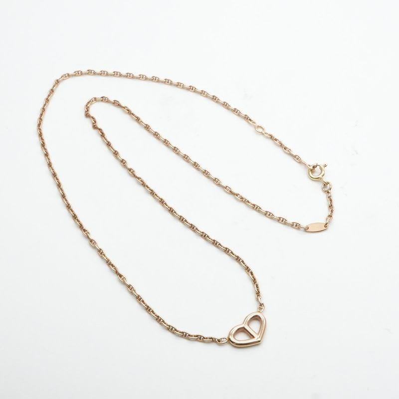 Hermes Chaine D'ancre Necklace Pendant Choker AU 750 Yellow Gold Heart Vintage