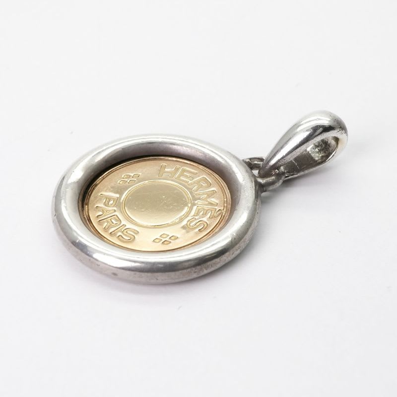 Hermes Serie Necklace Pendant Choker AU 750 AG 925 Gold Coin Medal