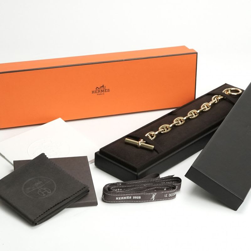 Hermes Chaine D'ancre Bracelet Bangle Cuff 750 Gold YG 18K Yellow