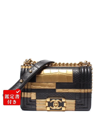 Chanel Chain Shoulder Bag Gold Hardware Croco Shape Push Boy Chanel Women's