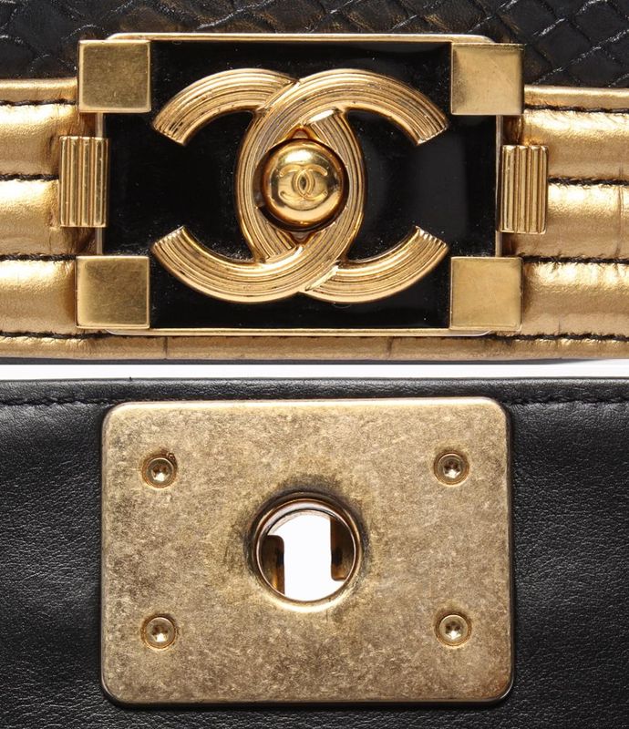 Chanel Chain Shoulder Bag Gold Hardware Croco Shape Push Boy Chanel Women's