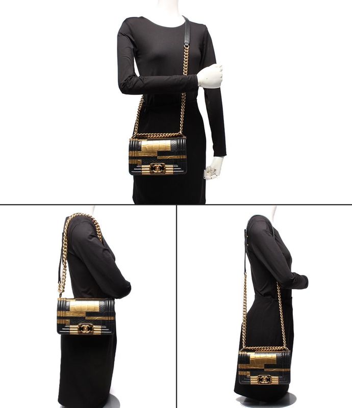 Chanel Chain Shoulder Bag Gold Hardware Croco Shape Push Boy Chanel Women's