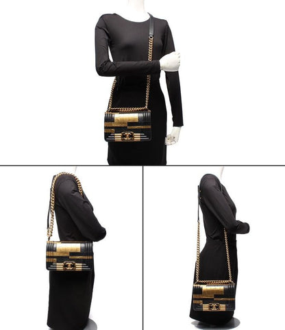 Chanel Chain Shoulder Bag Gold Hardware Croco Shape Push Boy Chanel Women's