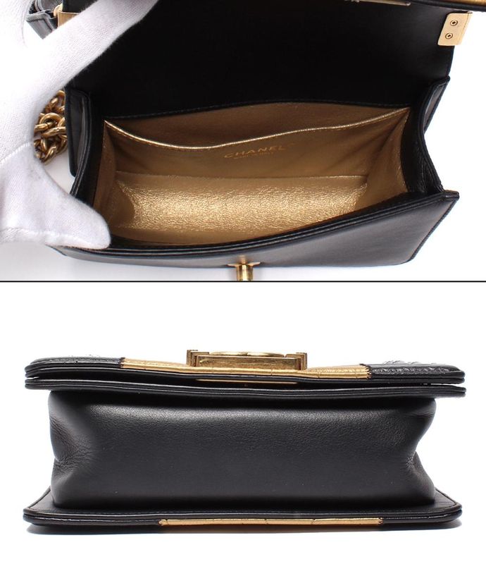 Chanel Chain Shoulder Bag Gold Hardware Croco Shape Push Boy Chanel Women's