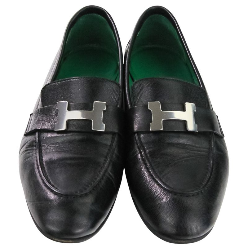 HERMES Moccasin Paris Constance Leather Loafers Shoes Size 35.5 Approx 22.5cm