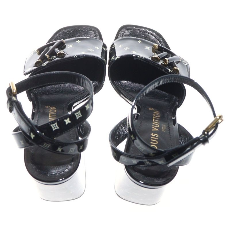 Louis Vuitton Shake Line LV Logo Plate Monogram Patent Leather Heel Strap