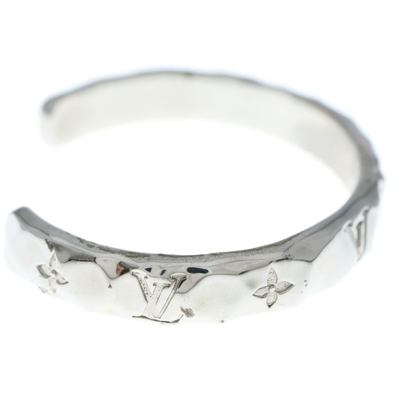 Louis Vuitton Cuff Monogram Curved Bangle Bracelet Silver M00332