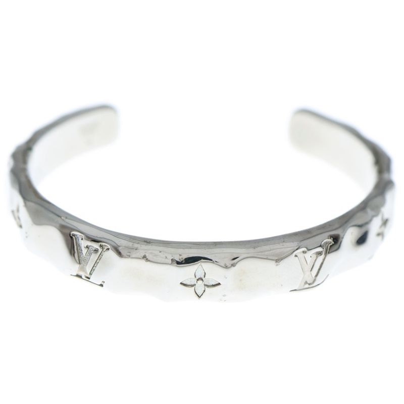 Louis Vuitton Cuff Monogram Curved Bangle Bracelet Silver M00332