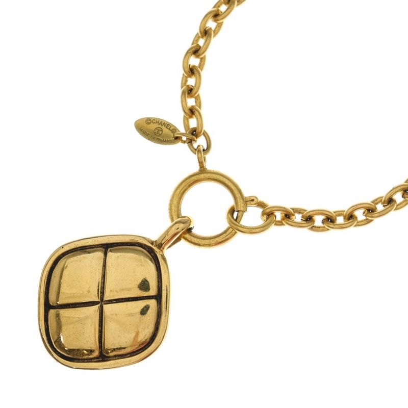 Chanel Cocomark Diamond Necklace Pendant Chain Gold