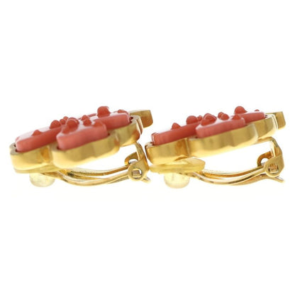 Chanel Coco Mark Clover Motif Earring Gold X Pink GP