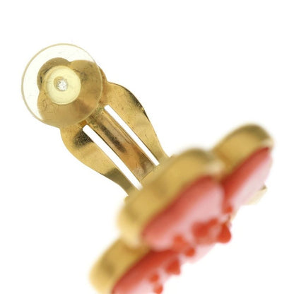 Chanel Coco Mark Clover Motif Earring Gold X Pink GP