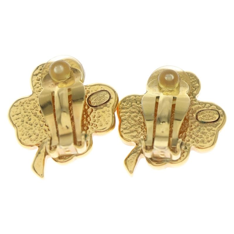 Chanel Coco Mark Clover Motif Earring Gold X Pink GP