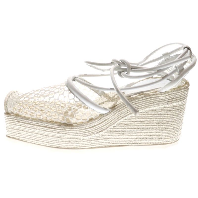 Bottega Veneta Square Toe Stretch Wedge Sandals White Women's
