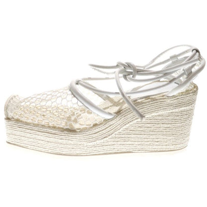 Bottega Veneta Square Toe Stretch Wedge Sandals White Women's