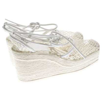 Bottega Veneta Square Toe Stretch Wedge Sandals White Women's