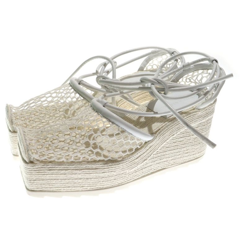 Bottega Veneta Square Toe Stretch Wedge Sandals White Women's