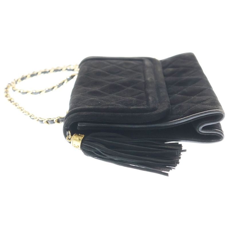 Chanel Matelasse Coco Mark Suede Leather Tassel Chain Shoulder Bag Gold