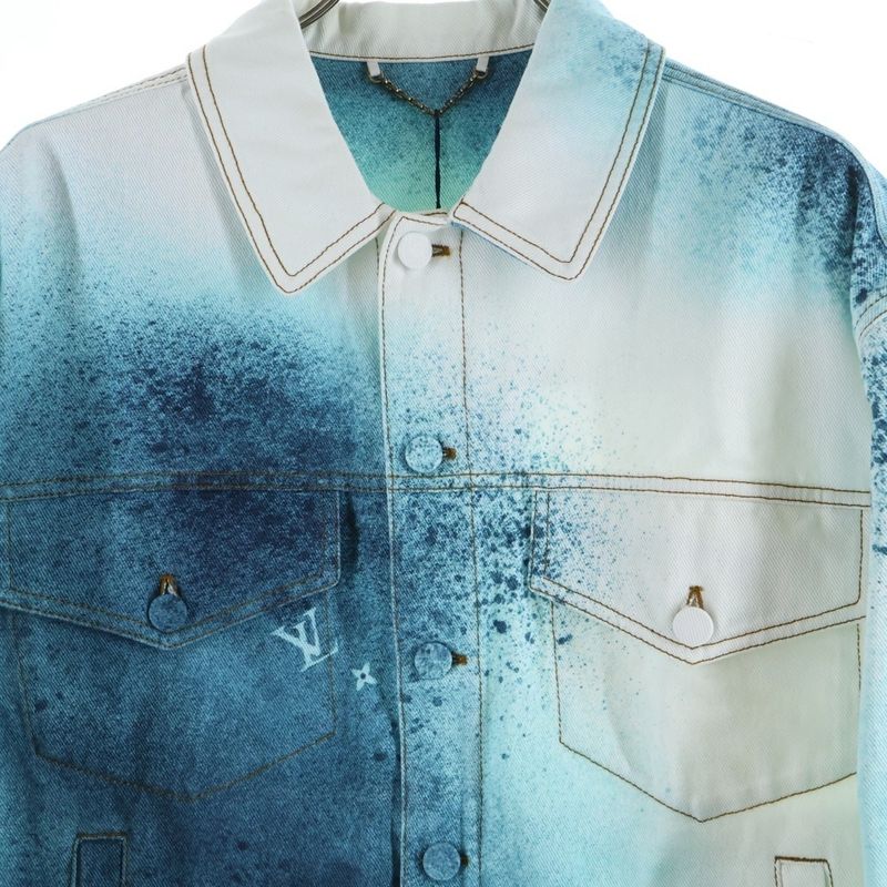 Louis Vuitton 23ss LV Spray Leather Patch Monogram Denim Trucker Jacket White