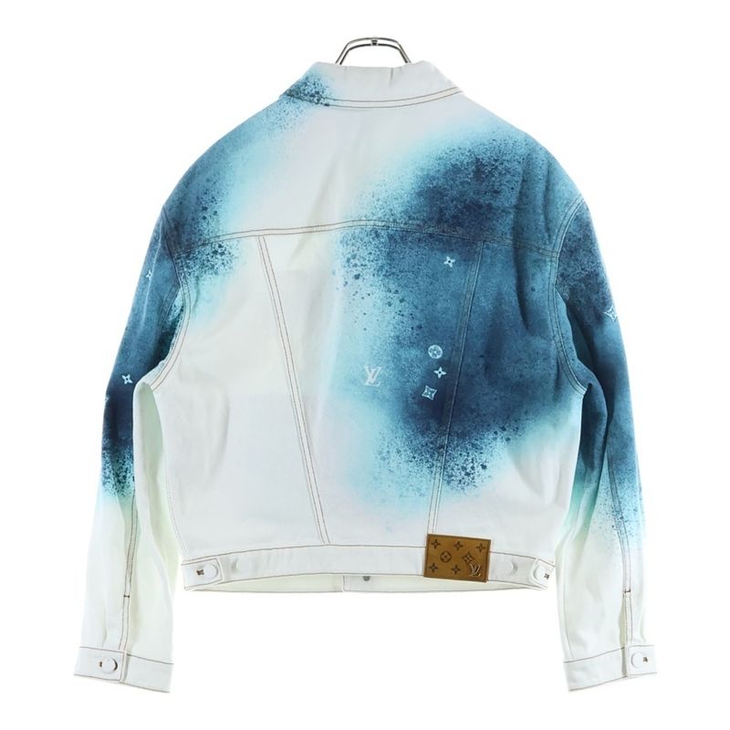 Louis Vuitton 23ss LV Spray Leather Patch Monogram Denim Trucker Jacket White