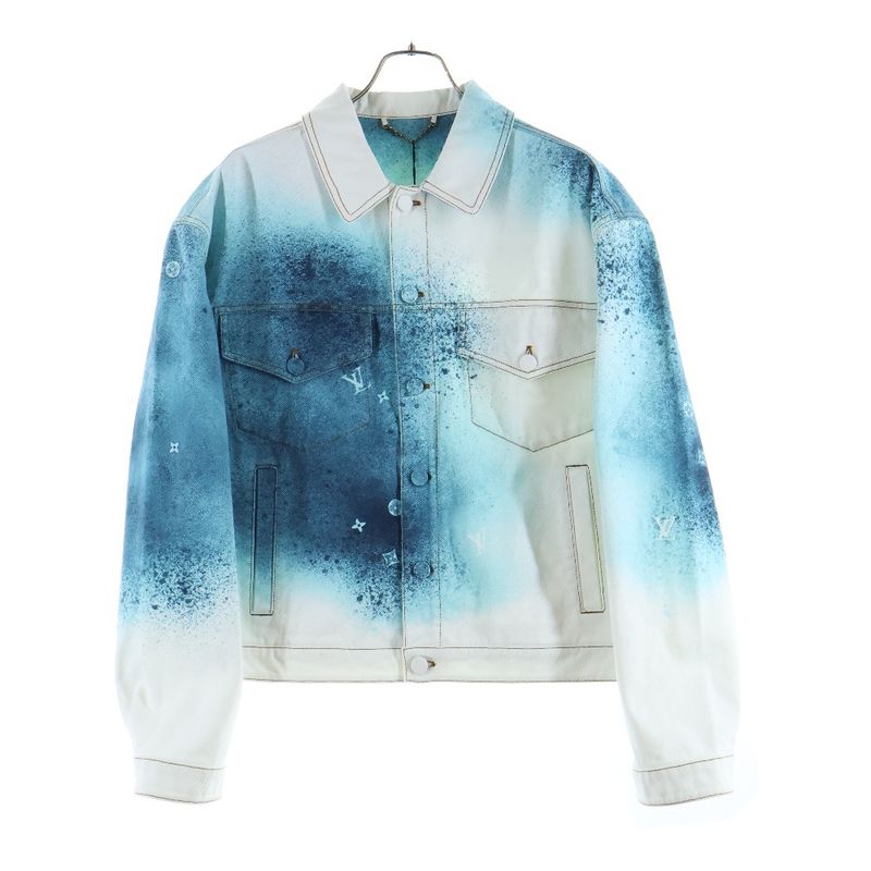 Louis Vuitton 23ss LV Spray Leather Patch Monogram Denim Trucker Jacket White