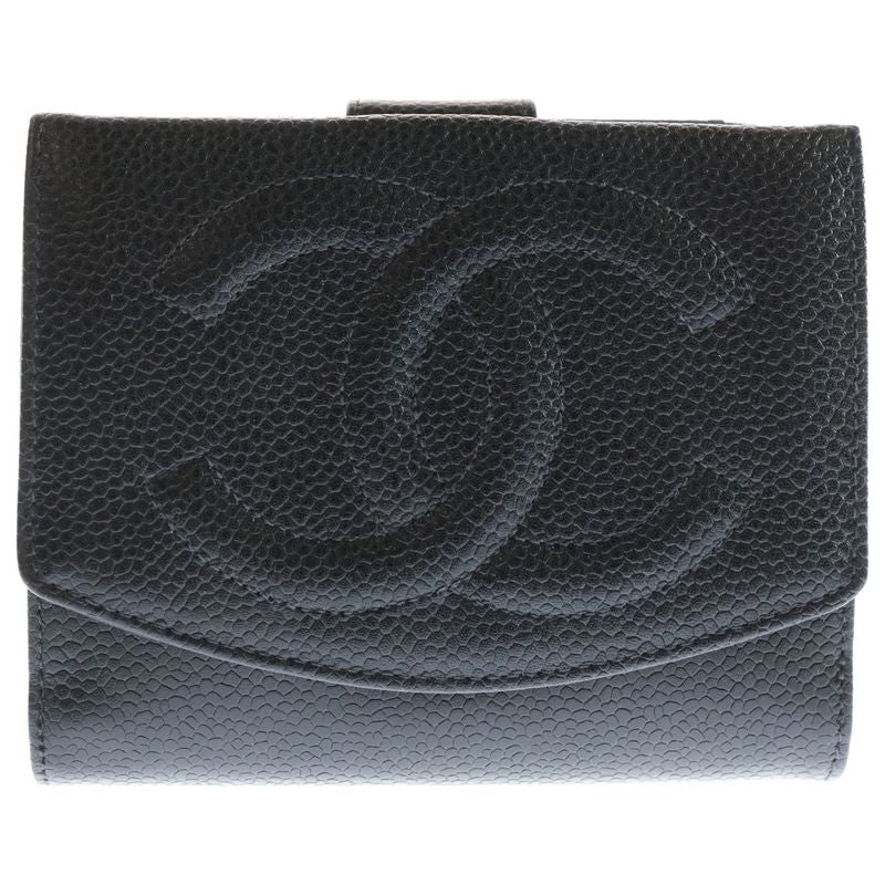 Chanel Cocomark Bifold Wallet Black Caviar Skin Coin Purse Coin Case
