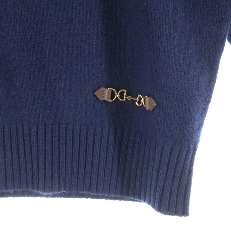 Gucci 22ss Horsebit Cashmere Crew Neck Pullover Long Sleeve Knit Sweater Navy