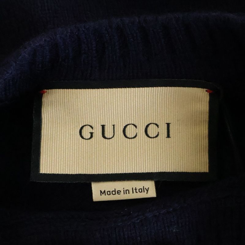 Gucci 22ss Horsebit Cashmere Crew Neck Pullover Long Sleeve Knit Sweater Navy