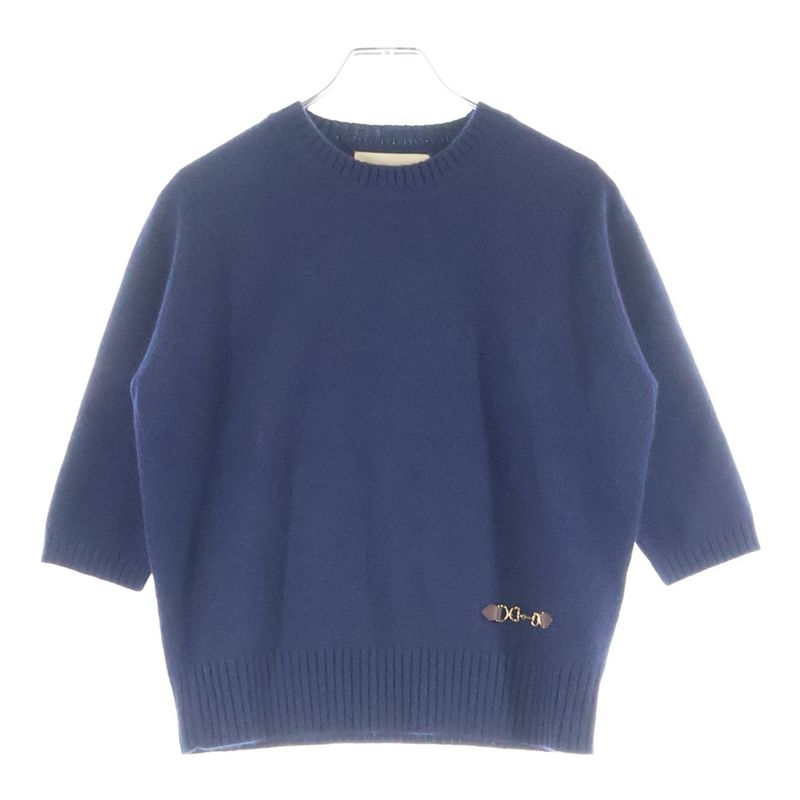 Gucci 22ss Horsebit Cashmere Crew Neck Pullover Long Sleeve Knit Sweater Navy