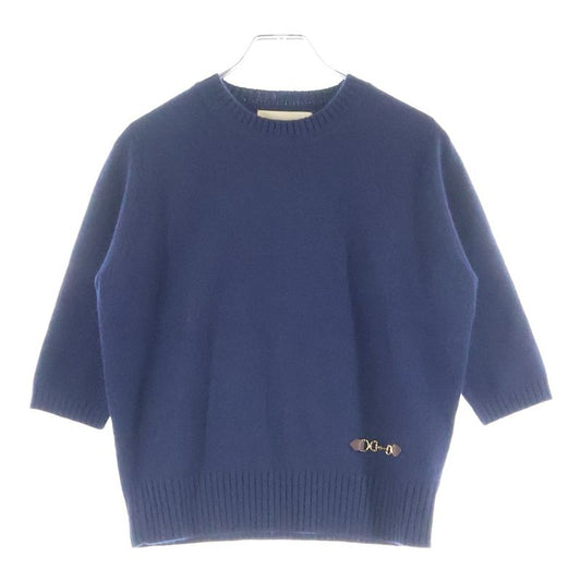 Gucci 22ss Horsebit Cashmere Crew Neck Pullover Long Sleeve Knit Sweater Navy