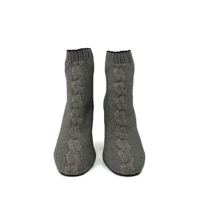 Hermes Volver Boots Short Shoes Fabric Gray Black Sock Exlibris Knit