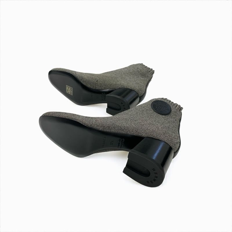 Hermes Volver Boots Short Shoes Fabric Gray Black Sock Exlibris Knit
