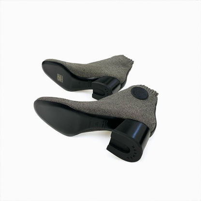 Hermes Volver Boots Short Shoes Fabric Gray Black Sock Exlibris Knit