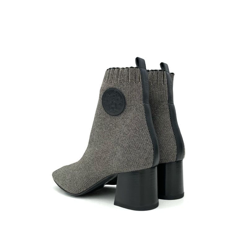 Hermes Volver Boots Short Shoes Fabric Gray Black Sock Exlibris Knit