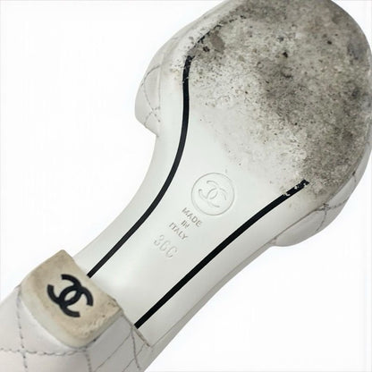 Chanel Sandals Shoes Leather White Gold Coco Mark Matelasse Mules