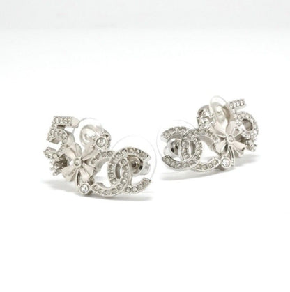 Chanel Earrings Earring Silver Coco Mark No5 Clover Rhinestone