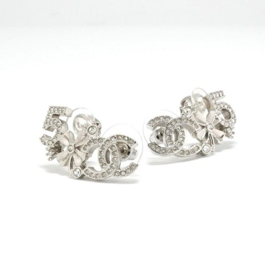 Chanel Earrings Earring Silver Coco Mark No5 Clover Rhinestone