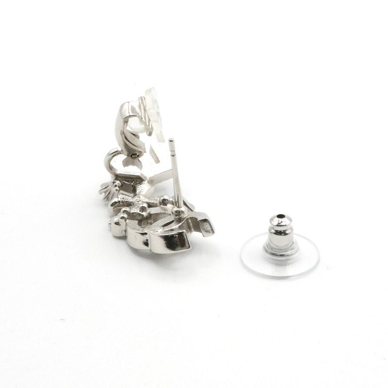 Chanel Earrings Earring Silver Coco Mark No5 Clover Rhinestone
