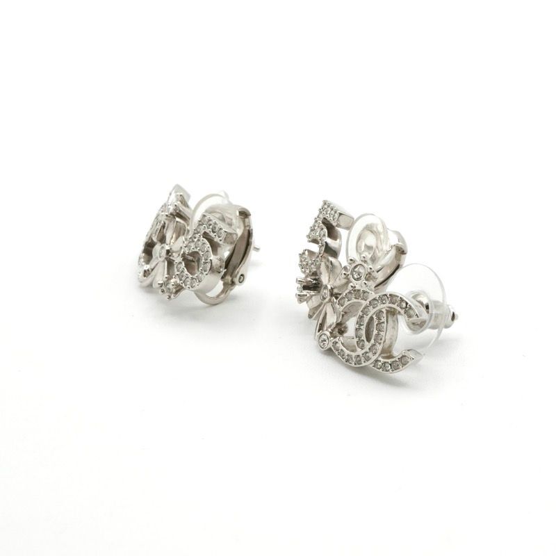 Chanel Earrings Earring Silver Coco Mark No5 Clover Rhinestone