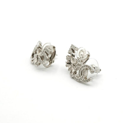 Chanel Earrings Earring Silver Coco Mark No5 Clover Rhinestone