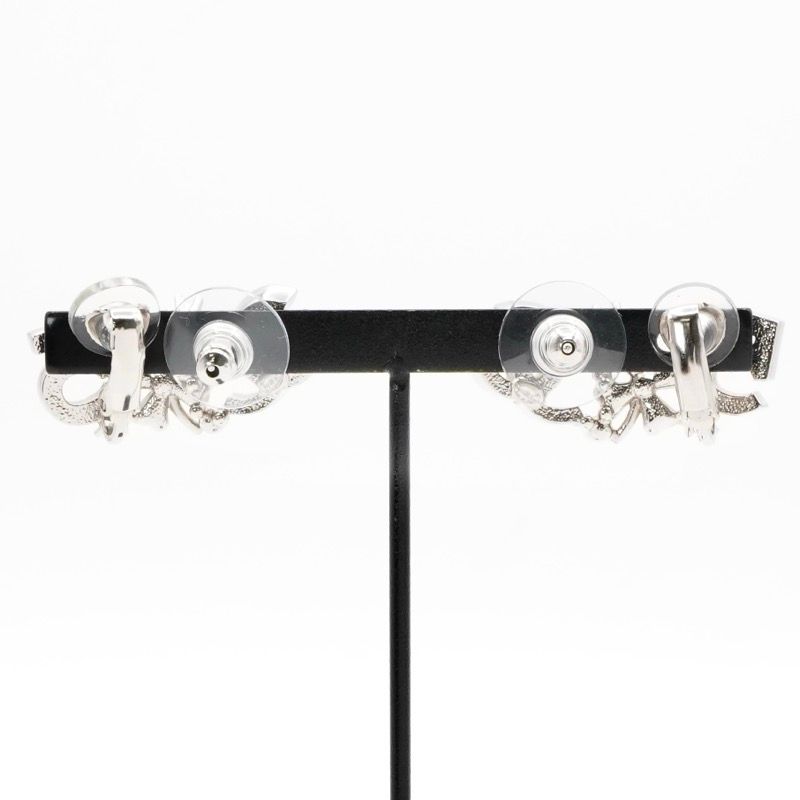 Chanel Earrings Earring Silver Coco Mark No5 Clover Rhinestone