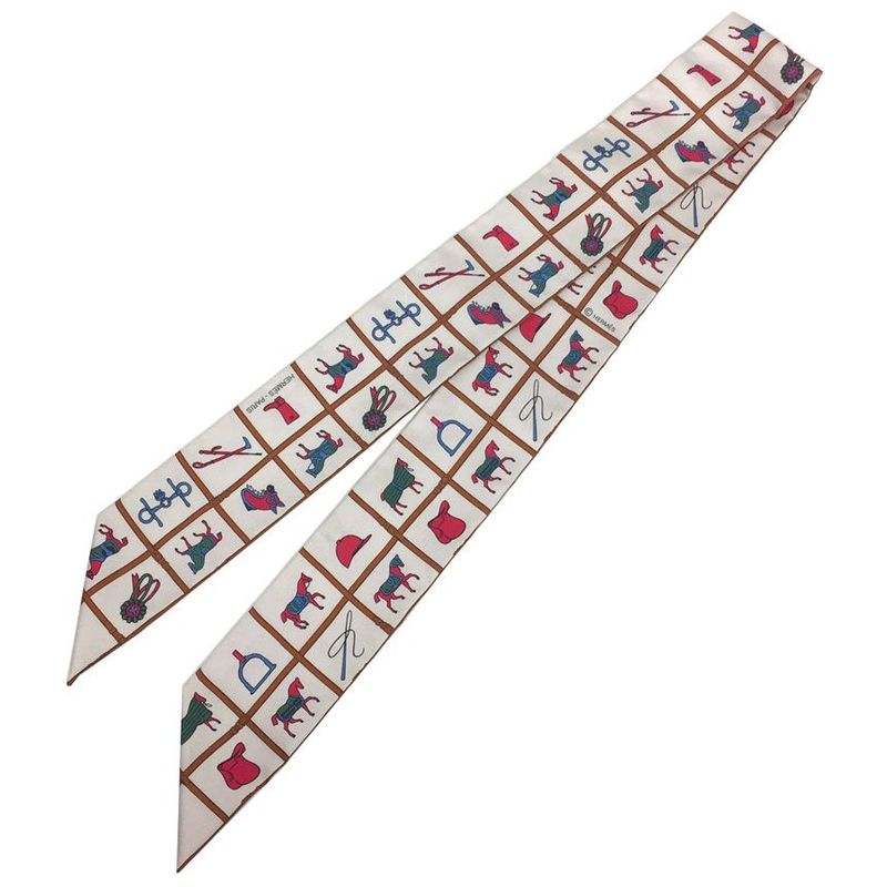 Sale Unused Hermes Twilly Couvertures Et Tenues de Jour Horsewear White Scarf