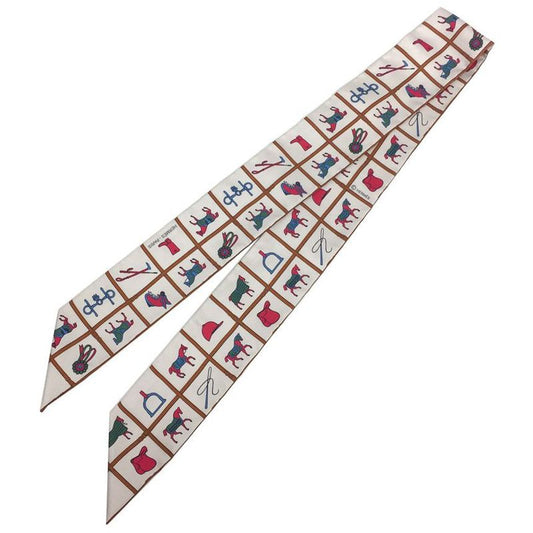 Sale Unused Hermes Twilly Couvertures Et Tenues de Jour Horsewear White Scarf