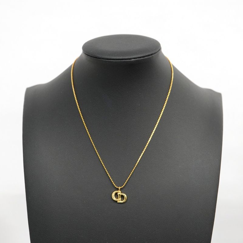 Christian Dior Necklace CD Logo GP Plated Gold Ladies