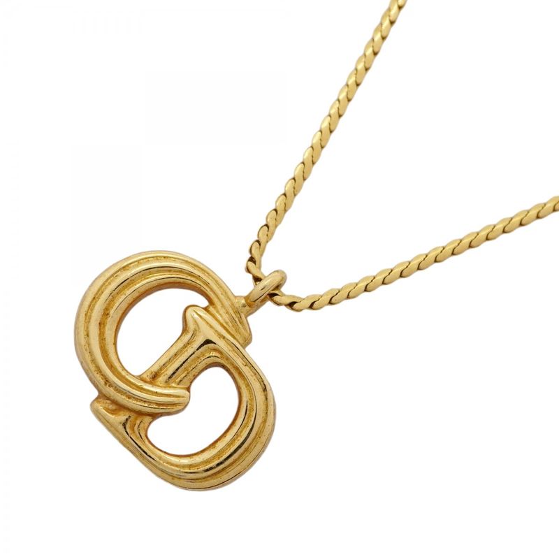 Christian Dior Necklace CD Logo GP Plated Gold Ladies