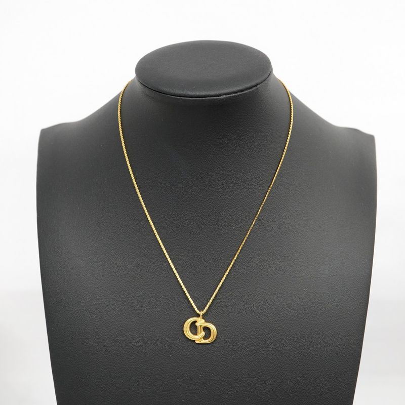 Christian Dior Necklace CD Logo GP Plated Gold Ladies